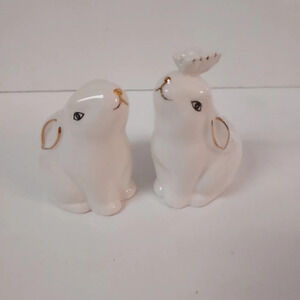 Pier 1 Set of 2 Ceramic Rabbit Salt and Pepper Shakers White and Gold Detail